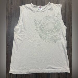 Harley Davidson Men’s 2XL Skull Wing Beige Tank Dubuque Iowa